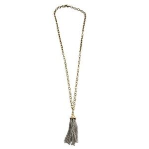 🆕 Adrienne Goldtone Tassel Necklace Gray 18” Chain 4” Tassel